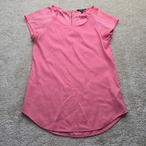 Express Pink Short Sleeve Raglan Blouse Back Zipper Womens XS